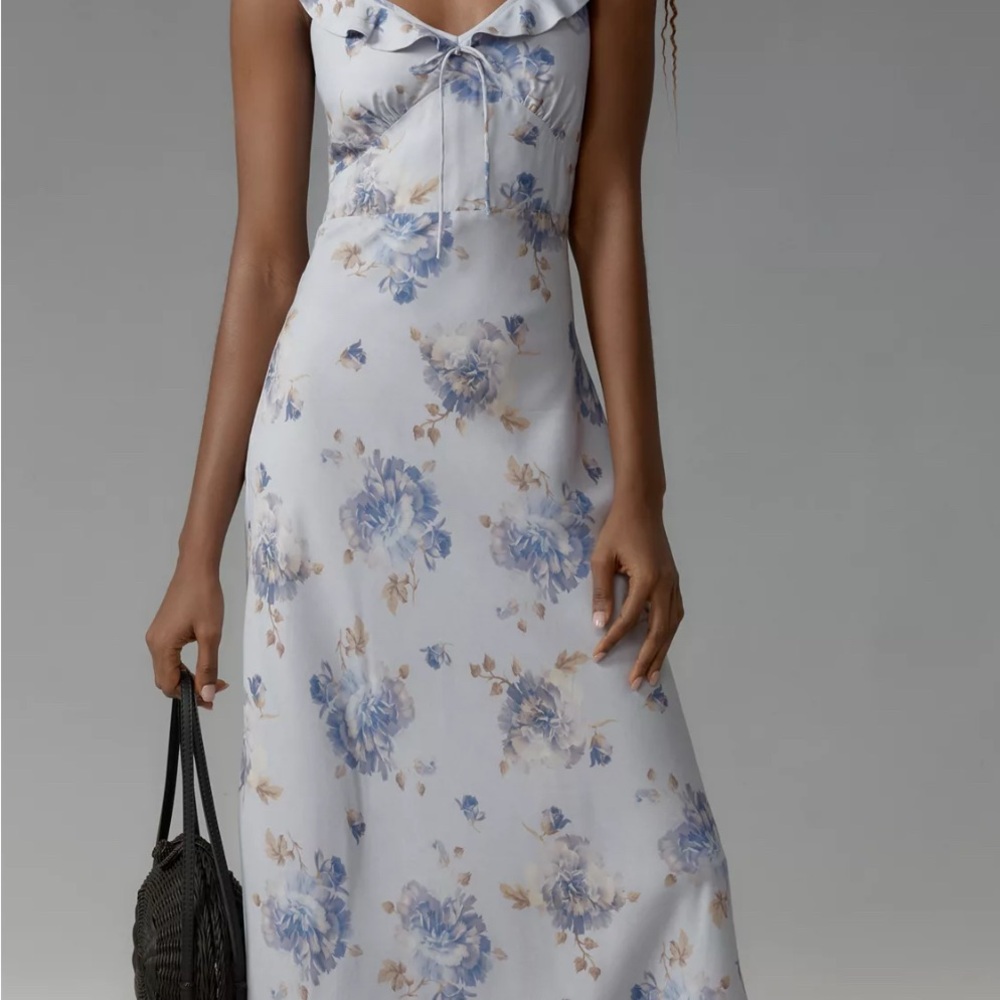 Faithfull Ruffle Neck Midi Dress Leona Floral Lilac